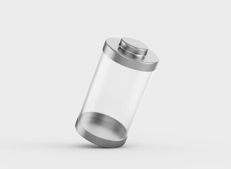 3d Abstract Transparent Empty Glass Battery With Metal Caps On White Background 3d Illustration