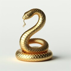 Gold 3D model of the Chinese zodiac animal: snake on a white background.