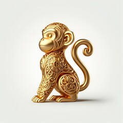 Gold 3D model of the Chinese zodiac animal: Monkey on a white background.