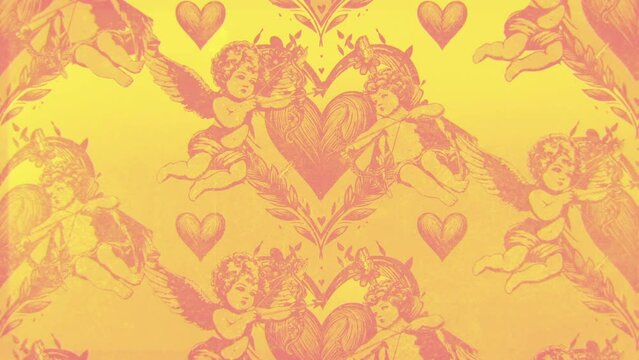 Cupids Printed Background Yellow & Pink