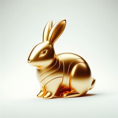 Gold 3D model of the Thai zodiac animal: Rabbit on a white background.