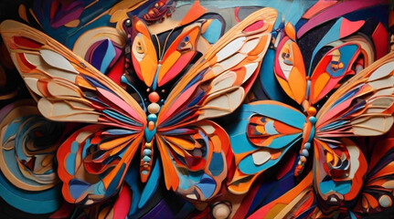 colorful butterflies background of the wall painting inelastic point of view butterflies design and colorful background 