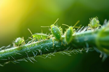 Aphid Insects, Greenfly On Plant, Small Garden Parasite Animals, Aphids Pest Colony Closeup - obrazy, fototapety, plakaty