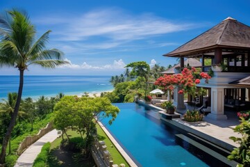 Fototapeta na wymiar Bali Club Villas in Balinese Style, Luxury Holiday, Vacation in Jungle, Balinese Landscape, Bali Hotel