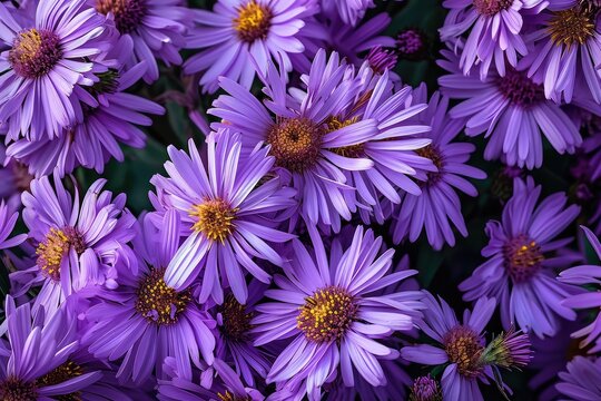 Autumn Aster Flowers of Symphyotrichum Novae Angliae, New York Aster September Flowers