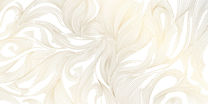 Vector line abstract gold pattern, wave texture wallpaper ornament. Leaf, swirls floral premium illustration