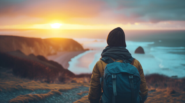 Adventure enjoying sunset at a coastal beach. - Powered by Adobe