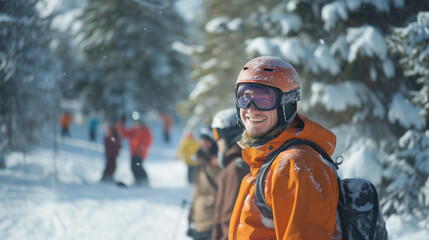 Fototapeta na wymiar Cheerful Skier Enjoying Winter Sports.