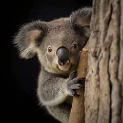 Zelfklevend Fotobehang Koala on tree branch. Generative AI © Nipawan