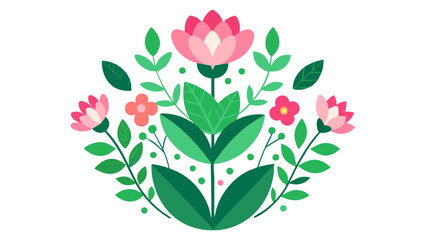 Flower with leaves, floral design vector, isolated