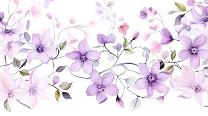Watercolor flowers and leaves seamless pattern. Hand drawn watercolor flowers on a white background.