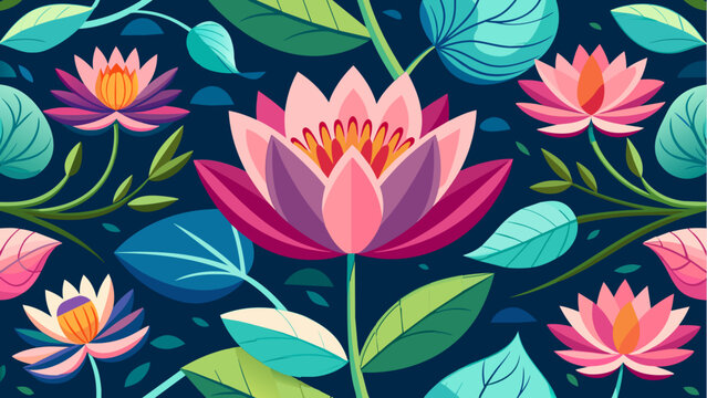 Waterlily flower seamless floral design background