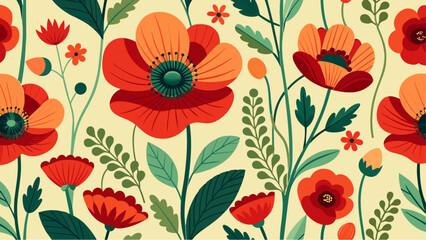 Poppy flower vector floral seamless design