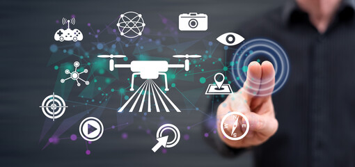 Man touching a drone concept