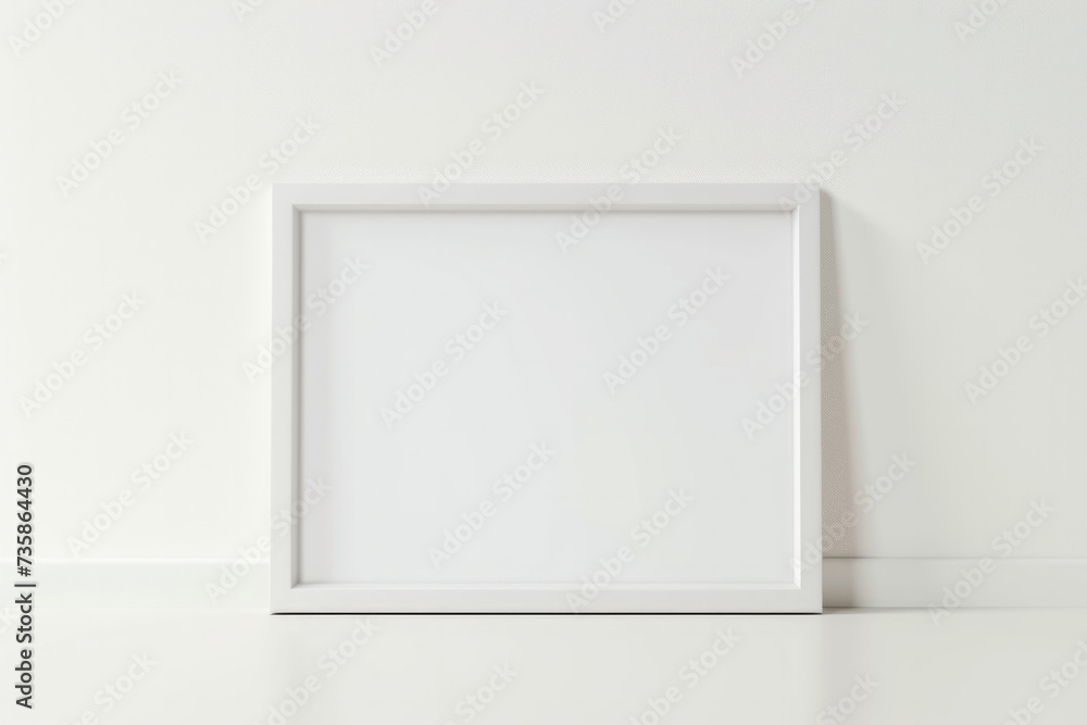 Poster white frame mockup with workspace accessories on a white table. empty picture frame mockup on table.