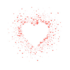 Red hearts scattered on white background.