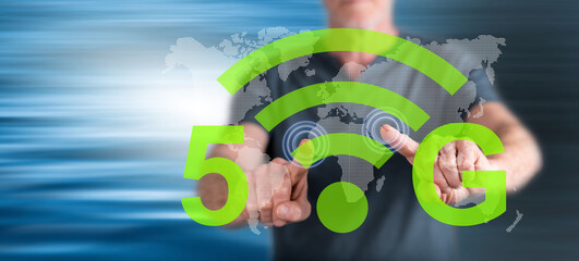 Man touching a 5g concept