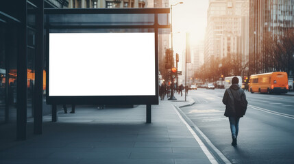 Advertising billboard with empty display mockup for custom ad design on city street - 735865450