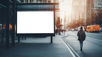Advertising billboard with empty display mockup for custom ad design on city street