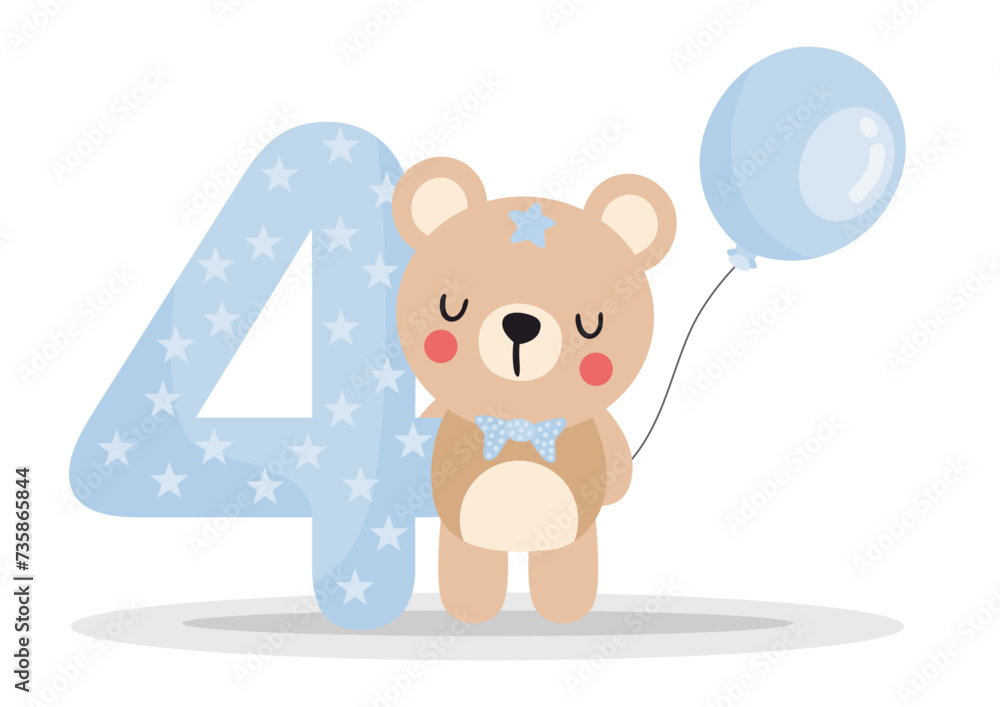 Canvas Prints cute teddy bear boy with balloon to celebrate happy 4st year or 4st month