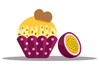 Delicious passion fruit cupcake with biscuit.cdr