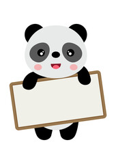 Cute panda with a blank signboard