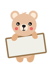 Cute teddy bear with a blank signboard
