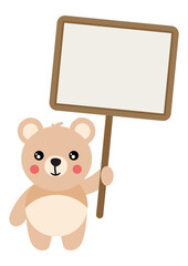 Cute teddy bear holding a blank signboard