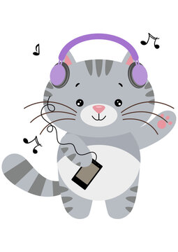 recommend clip art: Funny cat listening music with headphones