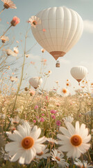 Obraz premium hot air balloon in the sky as seen from the ground up