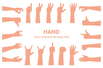 SET of hand gestures isolated over the white background. Various gestures of hands. Vector illustration flat design style