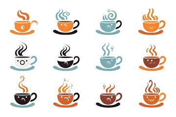 Coffee Cup with Steam Icon Set, Minimalist Cafe Logo, Teacup Symbol, Hot Drink Mug Silhouette, Coffee Cup