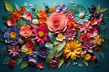 Craft Paper Flowers Texture Background, Beatuful Floral Arangement, Craft Paper Flowers Pattern