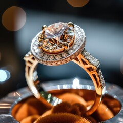 Gold Diamond Ring Closeup, Luxury Wedding Jewelry, Marriage Gift, Precious Brilliant Ring