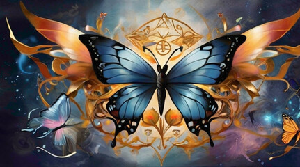 colorful butterflies background of the wall painting inelastic point of view butterflies design and colorful background  - obrazy, fototapety, plakaty
