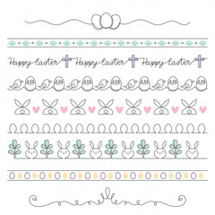 Easter seamless border collection, simple line, editable thickness, vector illustration
