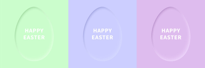 Set of vector light green, blue and purple frames in the shape of Easter eggs. Shadow frames for text, creating various designs. Happy easter.
