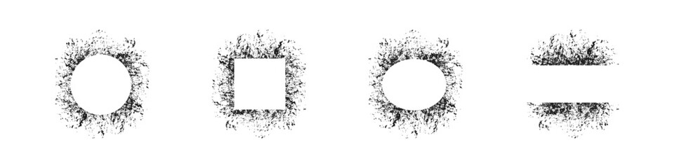 Grunge frames vector illustration. Geometric shapes with grungy spray pattern frame set.