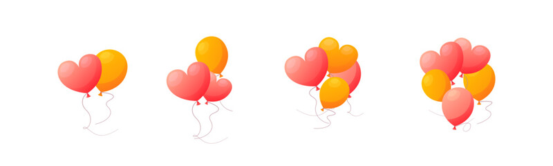 Balloons colorful flat illustration. Balloon round and heart shape party decoration.