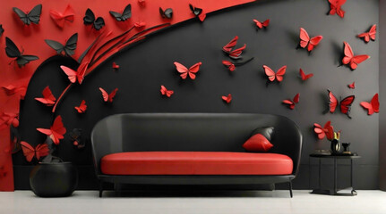 interior  of the room wall background decorated with the butterflies  and colorful wall decoration 