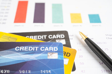 Credit card model on graph spreadsheet paper. Finance development, Banking Account, Statistics, Investment Analytic research data economy, Stock exchange trading, Business company concept.