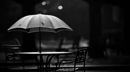 A white umbrella sitting in the middle of a rain