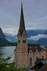 Upper Austria, Hallstatt. A city on the shores of Lake Hallstatt with an evangelical parish church...