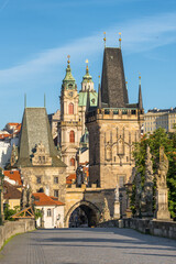 Fototapeta premium Charles Bridge at sunny day in Prague, Czech Republic.