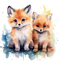 Obraz premium Two fox puppies, watercolor