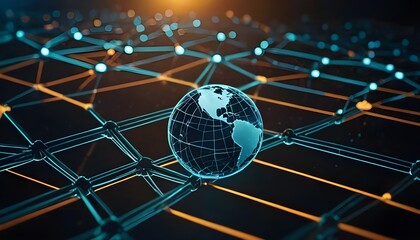 Global Communication Technology: Internet Worldwide for Business, World Network, Telecommunication, and Futuristic Background with Blockchain and IoT