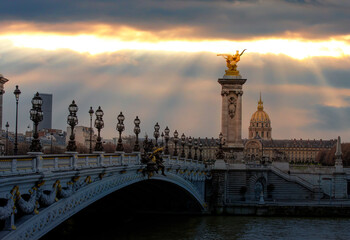Fototapeta na wymiar Alexandre III Bridge at amazing sunset - Paris, France