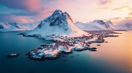 Foto op Plexiglas Aerial view of the Lofoten Islands, Norway. © Ashley