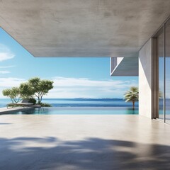 The concrete building with the terrace and ocean view 