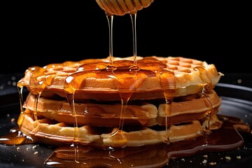 Fototapeta na wymiar waffles drizzled with delicious honey